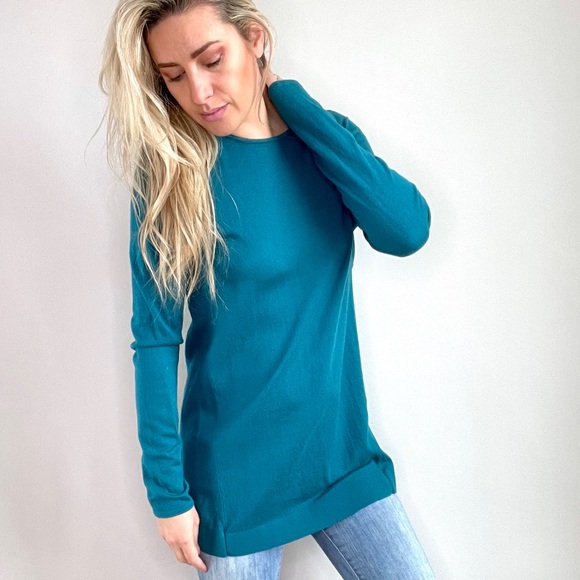 J. Jill Teal Aqua Long Tunic Sweater Size Small Tall - Picture 2 of 11